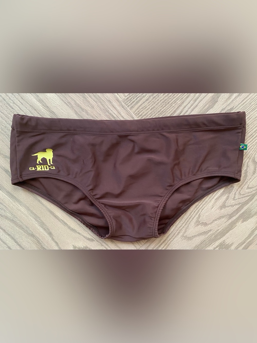 CA Rio Men’s Swim Brief in Brown with Yellow Logo